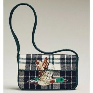 Anthropologie The Fiona Beaded Shoulder Bag Animal Edition Duck Plaid Green